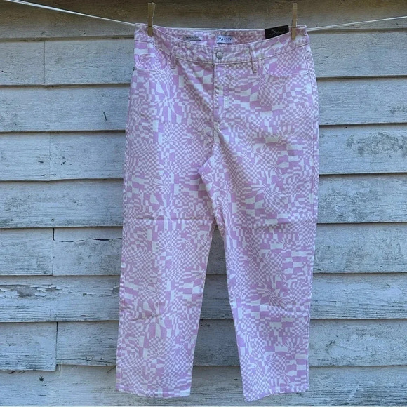 Ava&viv hi rise pink and white check jeans multiple sizes - Picture 1 of 4